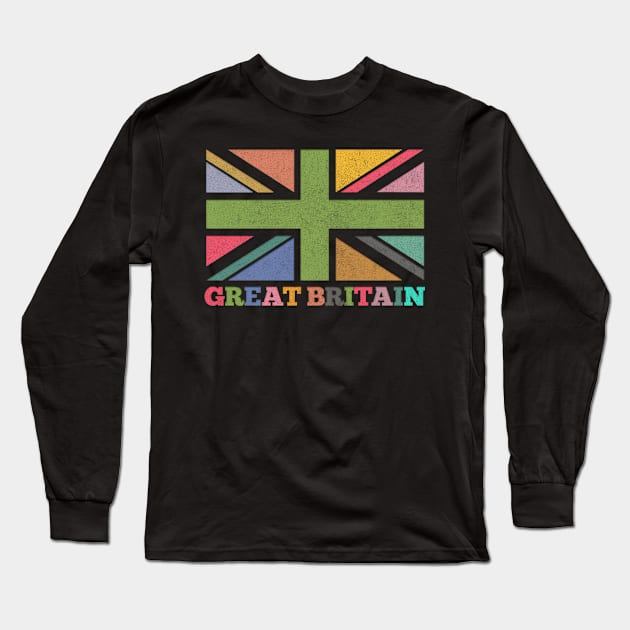 Great Britain / Faded Style Multi-cultural Union Jack Design Long Sleeve T-Shirt by DankFutura